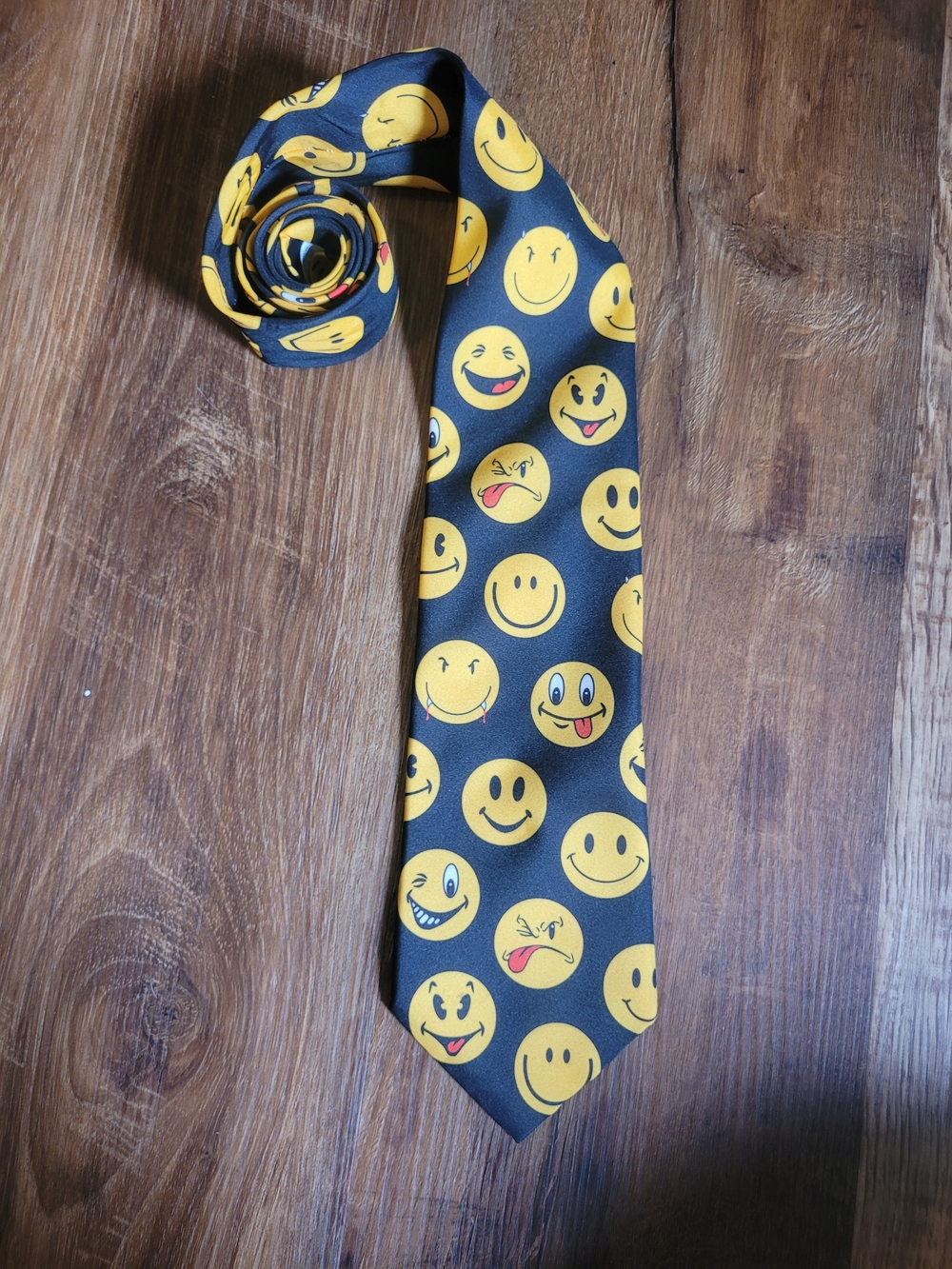 Ralph Marlin Black Tie with Yellow Smiley Emoji Pattern